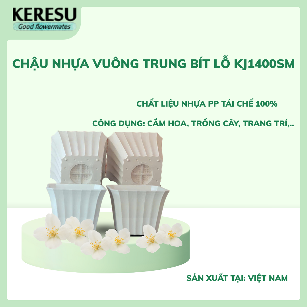 Chậu Nhựa Vuông Trung Bít lỗ KJ1400SM